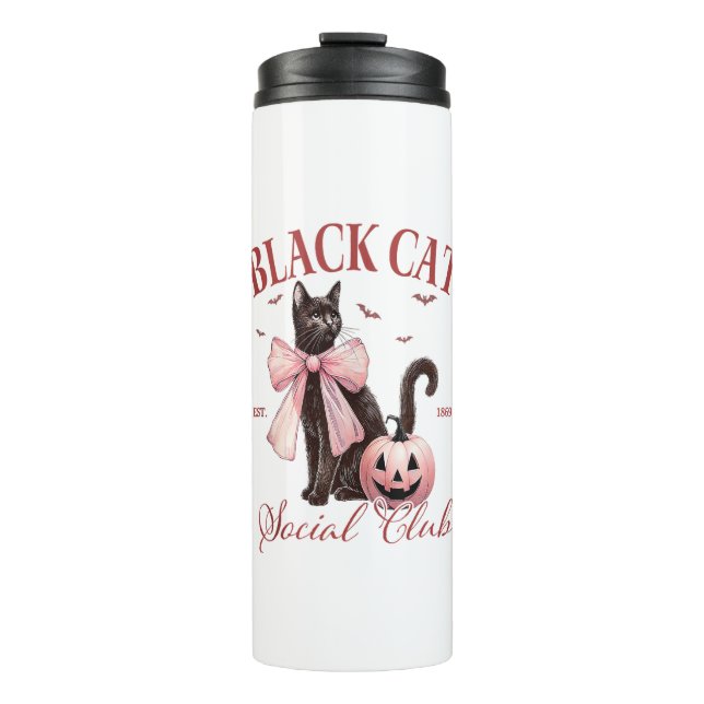 Termo Black Cat Halloween Coquette Social Club Pink Bow (Anverso)