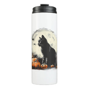 Termo Black Cat Halloween Spookan Moon Artwork Pumpkin S