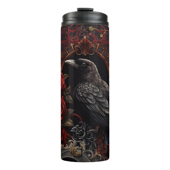 Termo Black Crow Oscuro Belleza Gótica Roses Roses Raven (Anverso)