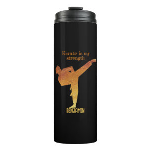 Termo Black Gold japonés karate silueta nombre moderno
