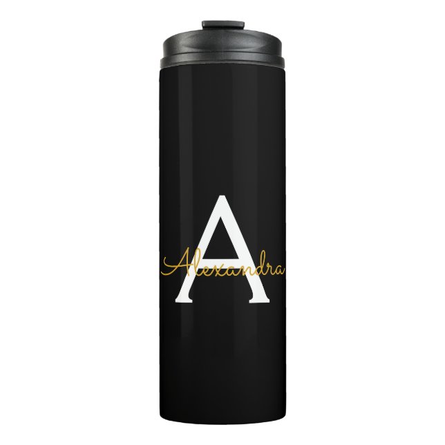 Termo Black Gold Modern Script Girly Monograma Nombre (Anverso)