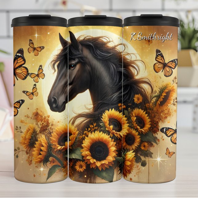 Termo Black Horse Sunflower Butterfly Golden Glow (Subido por el creador)