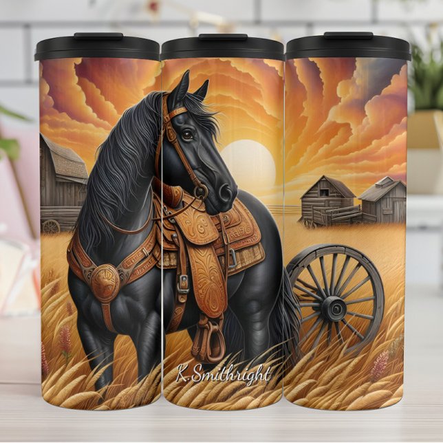 Termo Black Horse Wheat Field Sunset (Subido por el creador)