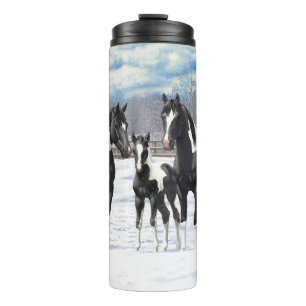 Termo Black Pinto Quarter Horse Pintando En Nieve