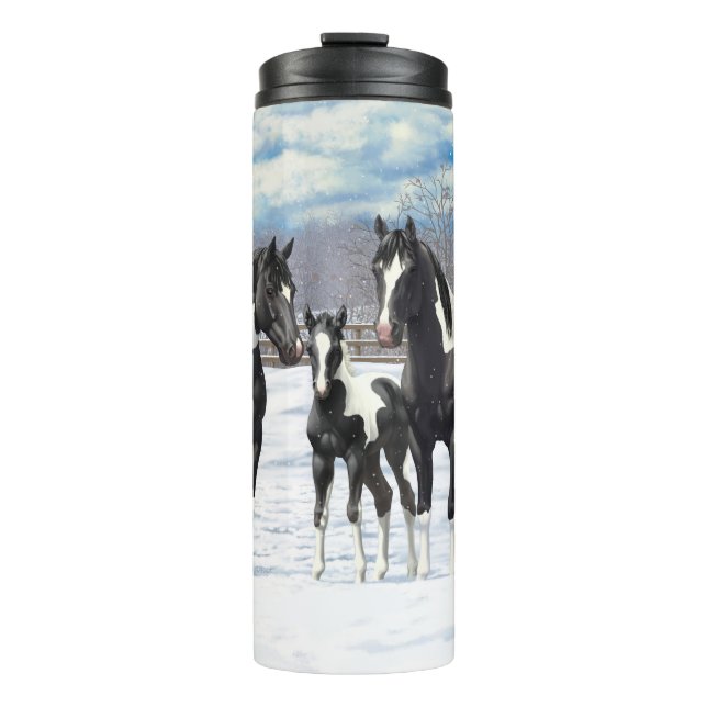 Termo Black Pinto Quarter Horse Pintando En Nieve (Anverso)