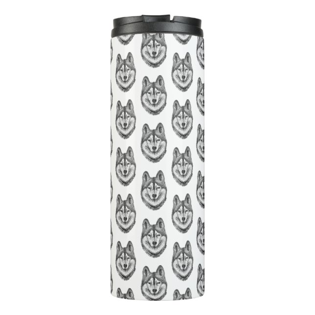 Termo Black & White Ink & Watercolor Siberian Husky (Reverso)