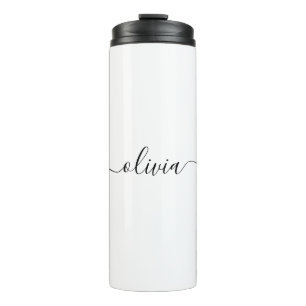 Termo Black White Modern Script Girly Monograma Nombre