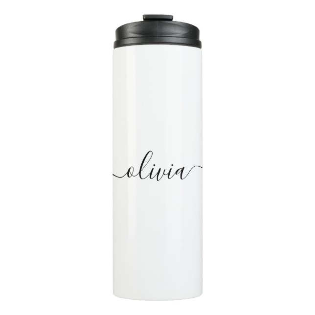 Termo Black White Modern Script Girly Monograma Nombre (Anverso)