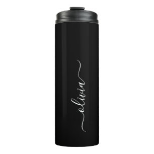 Termo Black White Modern Script Girly Monograma Nombre