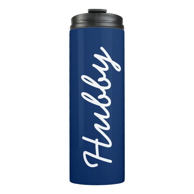 Termo Blanco Azul Monogramado Hubby Guay Elegant Moderno (Anverso)