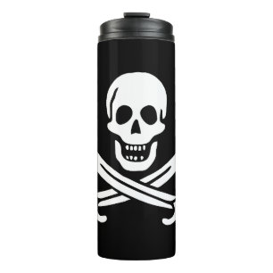 Termo Blanco, Bandera Pirata Calico Jack, Calavera y Cri