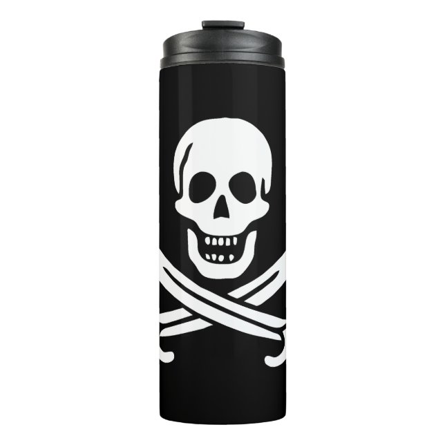 Termo Blanco, Bandera Pirata Calico Jack, Calavera y Cri (Anverso)