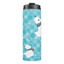 TERMO BLANCO Y AZUL CON FAMILIA DE OSO POLAR