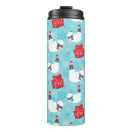 TERMO BLANCO Y AZUL CON FAMILIA DE OSO POLAR