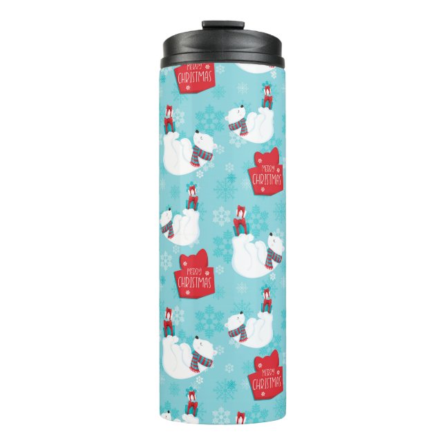 TERMO BLANCO Y AZUL CON FAMILIA DE OSO POLAR (Anverso)