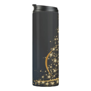 Termo Blaues Weihnachtsmotiv mit goldenem Weihnachtsbaum