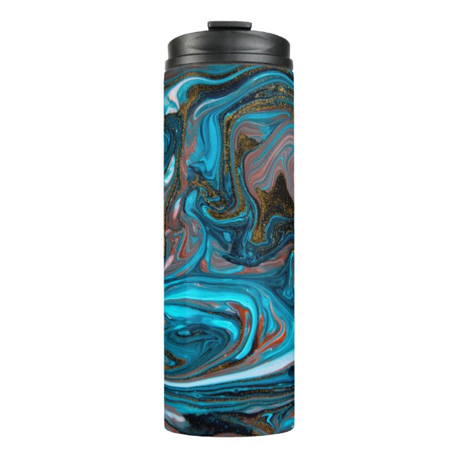 Termo Blue and gold marbling pattern. Golden marble liqu (Anverso)