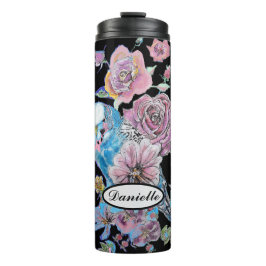 Termo Blue Budgie Budgerigar Rosa acuarela Floral arte