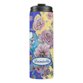 Termo Blue Budgie Budgerigar Rosa acuarela Floral Naval