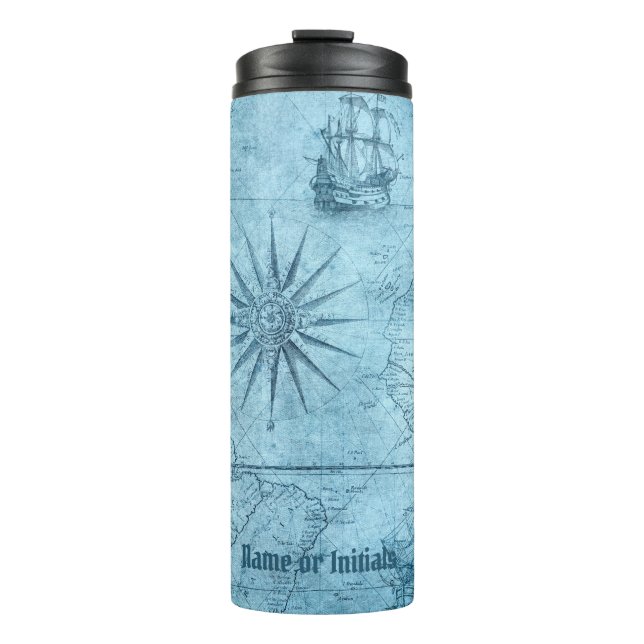 Termo Blue Faux Old World Map Design, Thermal Tumbler (Anverso)