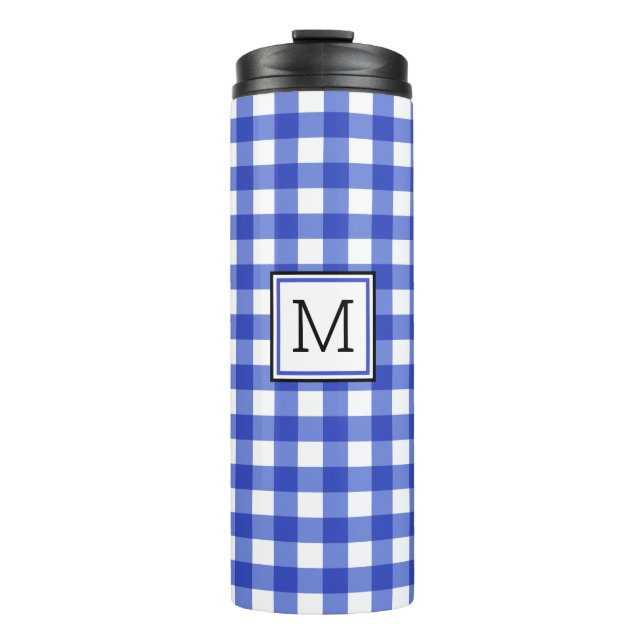 Termo Blue Gingham Check Monograma Thermal Tumbler (Anverso)