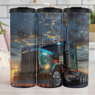Termo Blue Semi Truck Sunset Scrollwork