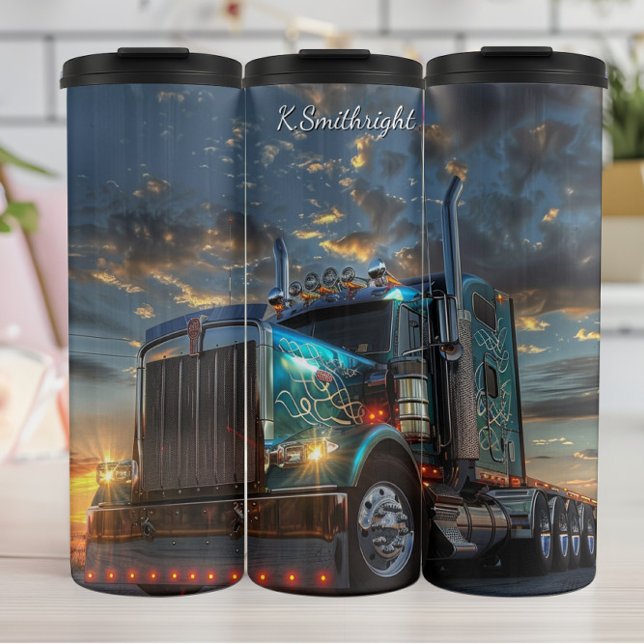Termo Blue Semi Truck Sunset Scrollwork (Subido por el creador)