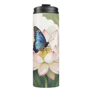 Termo  Blue Swallowtail Butterfly With Lotus Flower Art