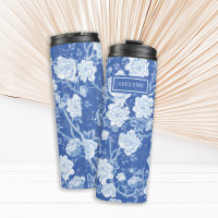 Blue White Chinoiserie Bird Floral Jardín floral M
