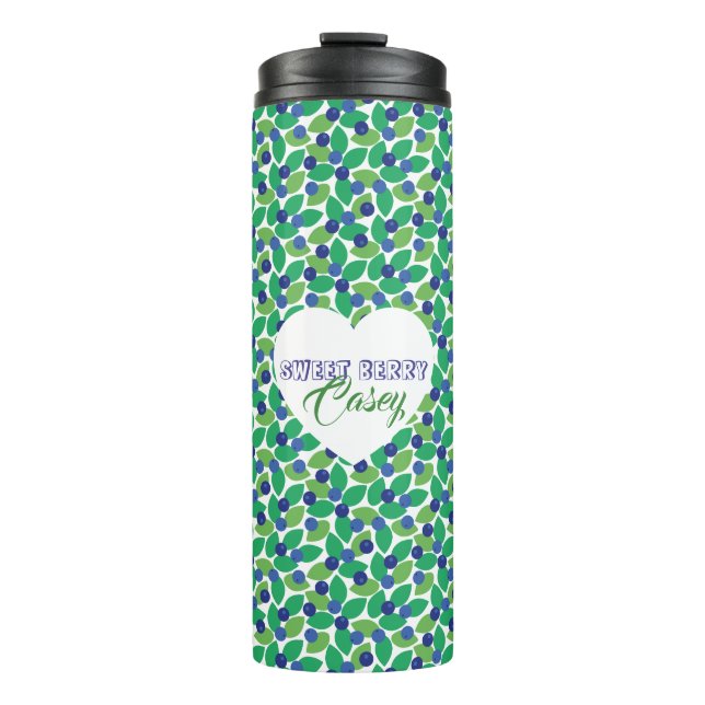 Termo Blueberries Pattern Modern Green Blue Customize. (Anverso)