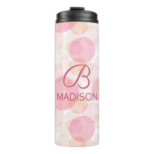 Termo Blush Rosa Brillo de Oro Falso Monograma Nombre