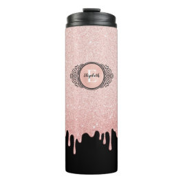 Termo Blush Rosa Monograma con purpurina que gotea Nombr