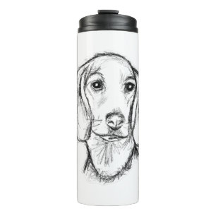 Termo boceto de perro salchicha dibujado a mano en negro