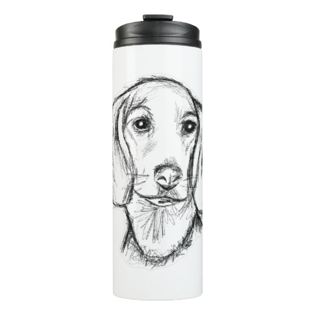 Termo boceto de perro salchicha dibujado a mano en negro (Anverso)