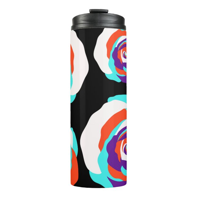 Termo Bocetos de rosas naranjas con fondo negro. Se (Anverso)