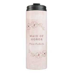 Termo Boda con borde floral de rosa rosado y pan de oro