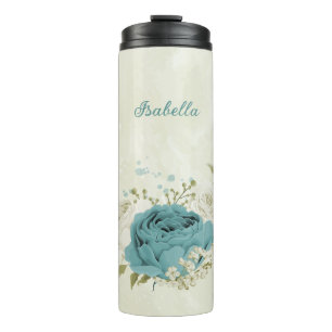 Termo boda de flores azules blancas