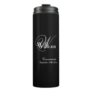 Termo Boda Groomsman Regalo Monograma moderno Moda negro