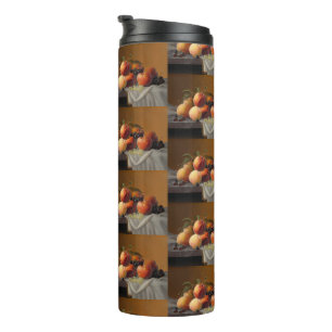 Termo Bodegón de frutas vintage melocotones uvas pintura