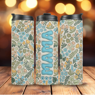 Termo Boho azul verde Flores Efecto 3D Mama