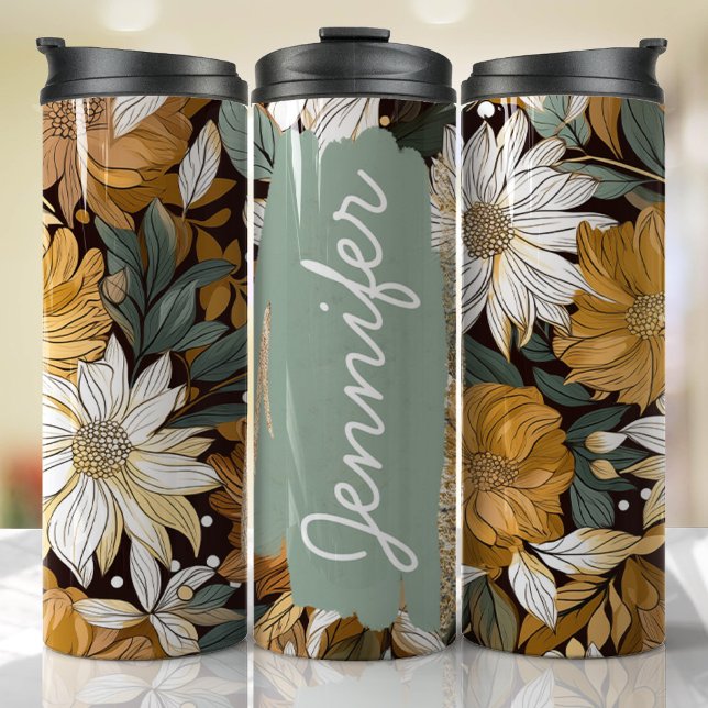 Termo Boho Floral Añadir nombre Personalizado regalo (Floral Personalized Tumbler)