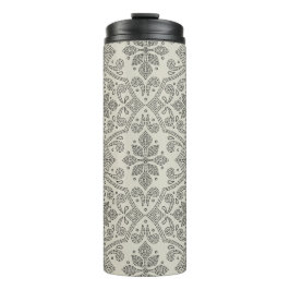 Termo Boho Floral Damask Line Art, Black on Beige