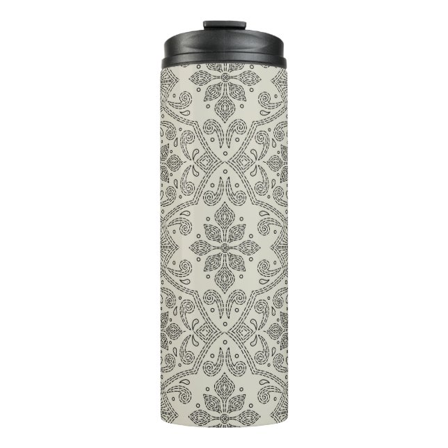 Termo Boho Floral Damask Line Art, Black on Beige (Anverso)