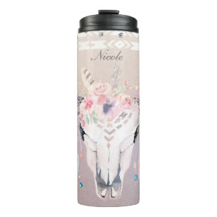 Termo Boho Moda Rústica Cow Skull Floral Bohemira Person