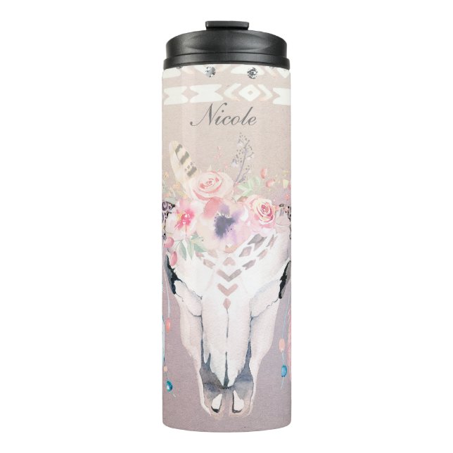 Termo Boho Moda Rústica Cow Skull Floral Bohemira Person (Anverso)