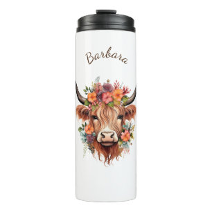 Termo Boho Modern Highland Cow con flores