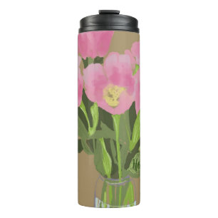 Termo Bonito Art Tulip Flor Ilustracion moderno + Nombre