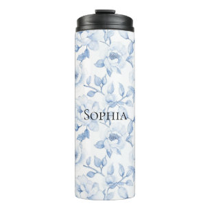 Termo Bonito de moda Flores blancas azules
