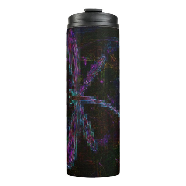 Termo Bonito Dragonflies azul púrpura en negro (Anverso)