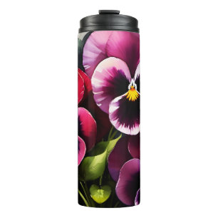Termo Bonito maroon daek pansies rojos pintura acuarela